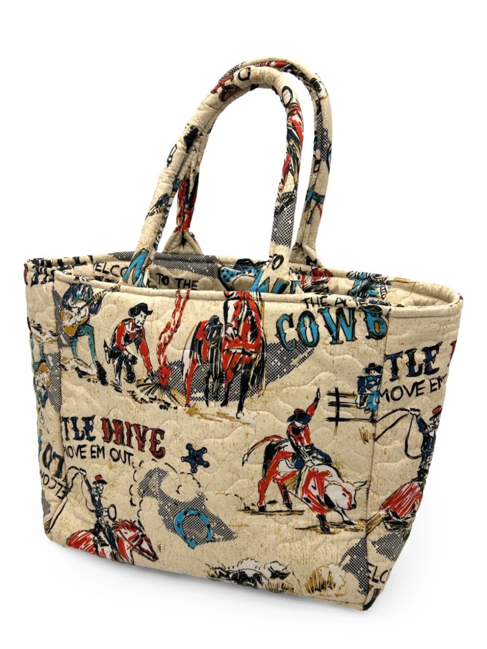 Ida Mae Welcome to the Old West Cattle Drive Linen quilted bag